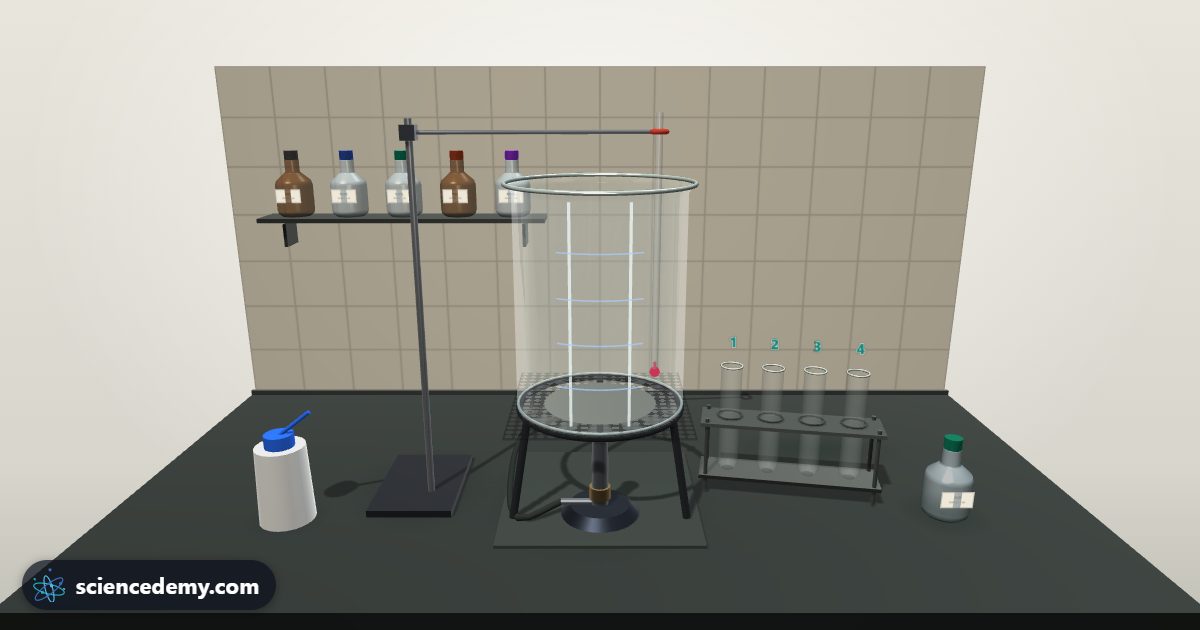 Chemistry Lab, an interactive 3D simulation: Pour chemicals into a beaker, heat them over a Bunsen burner and watch real reactions